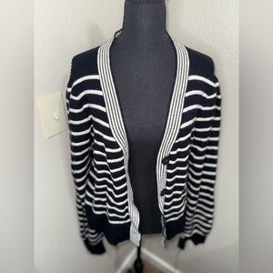 Bagatelle Striped Coastal Black and White Women's Sweater- Size Large